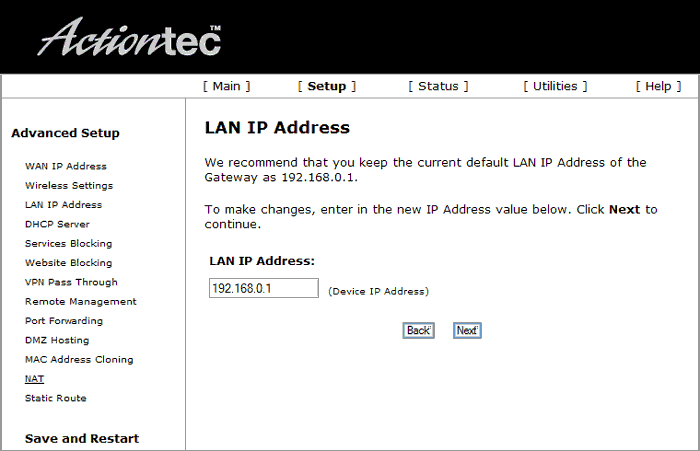 Actiontec IP Address